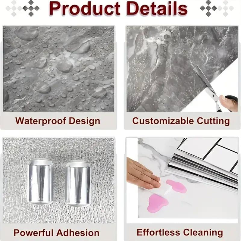 Self Adhesive Marble Pattern Wall Sticker, 20Pcs Waterproof & Heat Resistant Wall Decal, Wall Decor for Home Kitchen & Bathroom