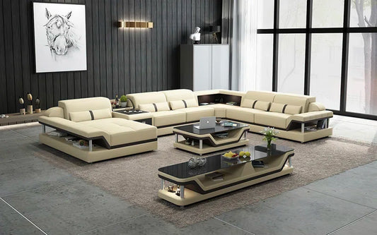 Linis 6 - Piece Slipcovered Leather Sectional