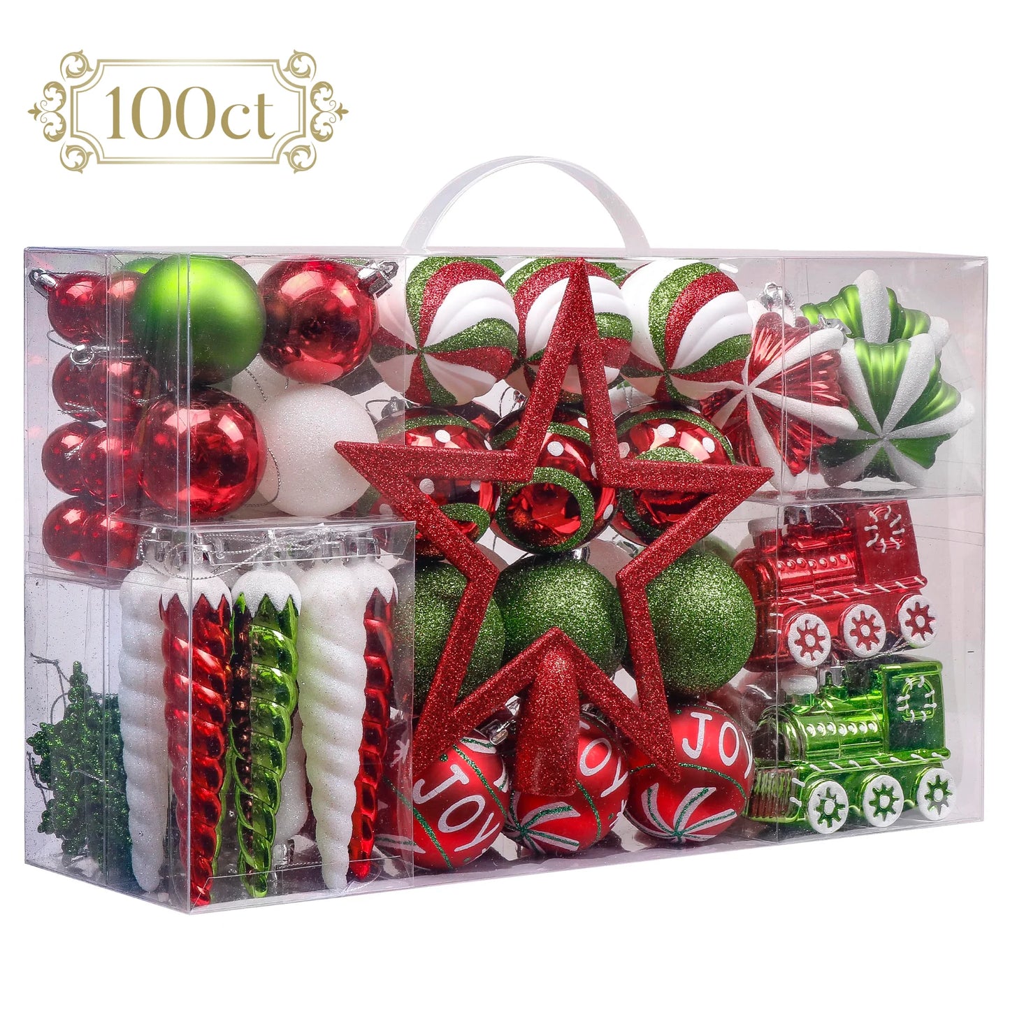 100Ct Christmas Ornaments Set, Red Green White Christmas Tree Ornaments for Party Decor