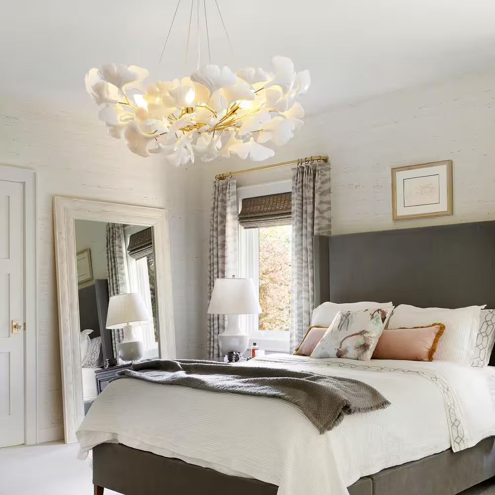 6 Light Gold Chandelier, Luxury Ginkgo Branch Chandelier for Living Room, Dining Room, Foyer, Kitchen Island-L31 In.