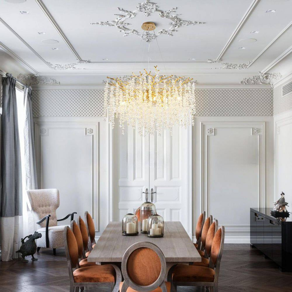 Modern Chandelier 30 In. 10-Lights Luxury Gold Chandelier for Dining Room, Foyer, Living Room,Crystal Chandelier