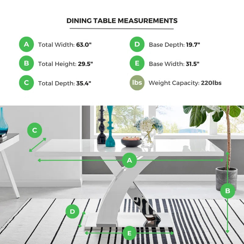 Edzard Chrome & White High Gloss Dining Table Set with 6 Luxury Faux Leather Dining Chairs
