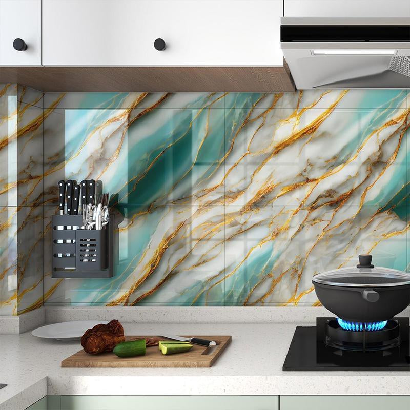 Self Adhesive Marble Pattern Wall Sticker, 20Pcs Waterproof & Heat Resistant Wall Decal, Wall Decor for Home Kitchen & Bathroom