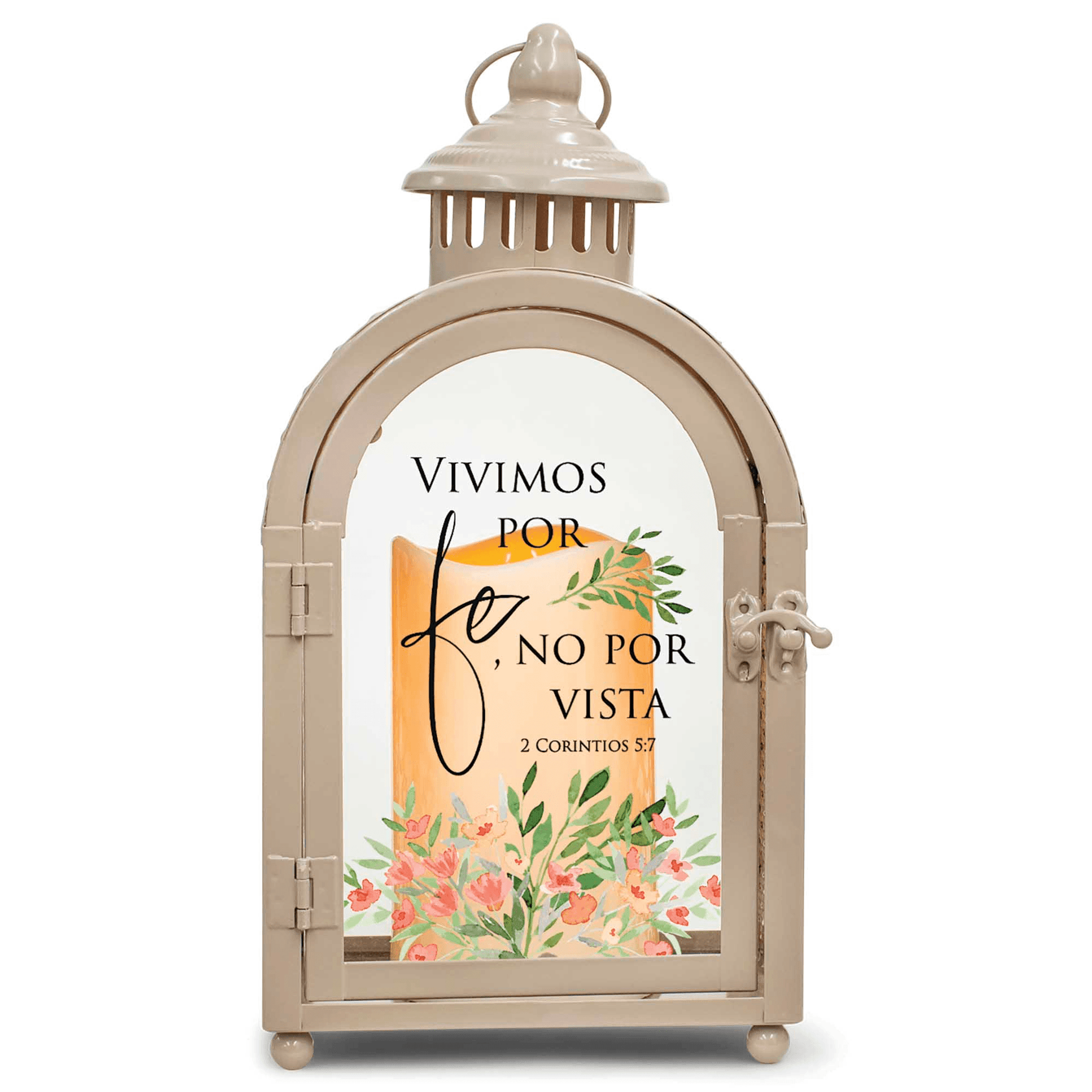 Beige Arch-Shaped Lantern With Scripture And Led Candle-3