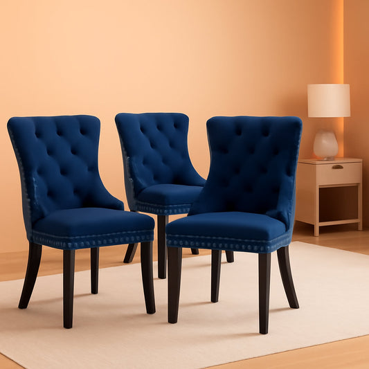 Velvet Dining Chairs Set of 4, Upholstered Dining Chair with Nailhead Trim and Solid Wood Legs, Navy Luxury Wingback Dining Side Chair for Living Room, Bedroom, Kitchen-0