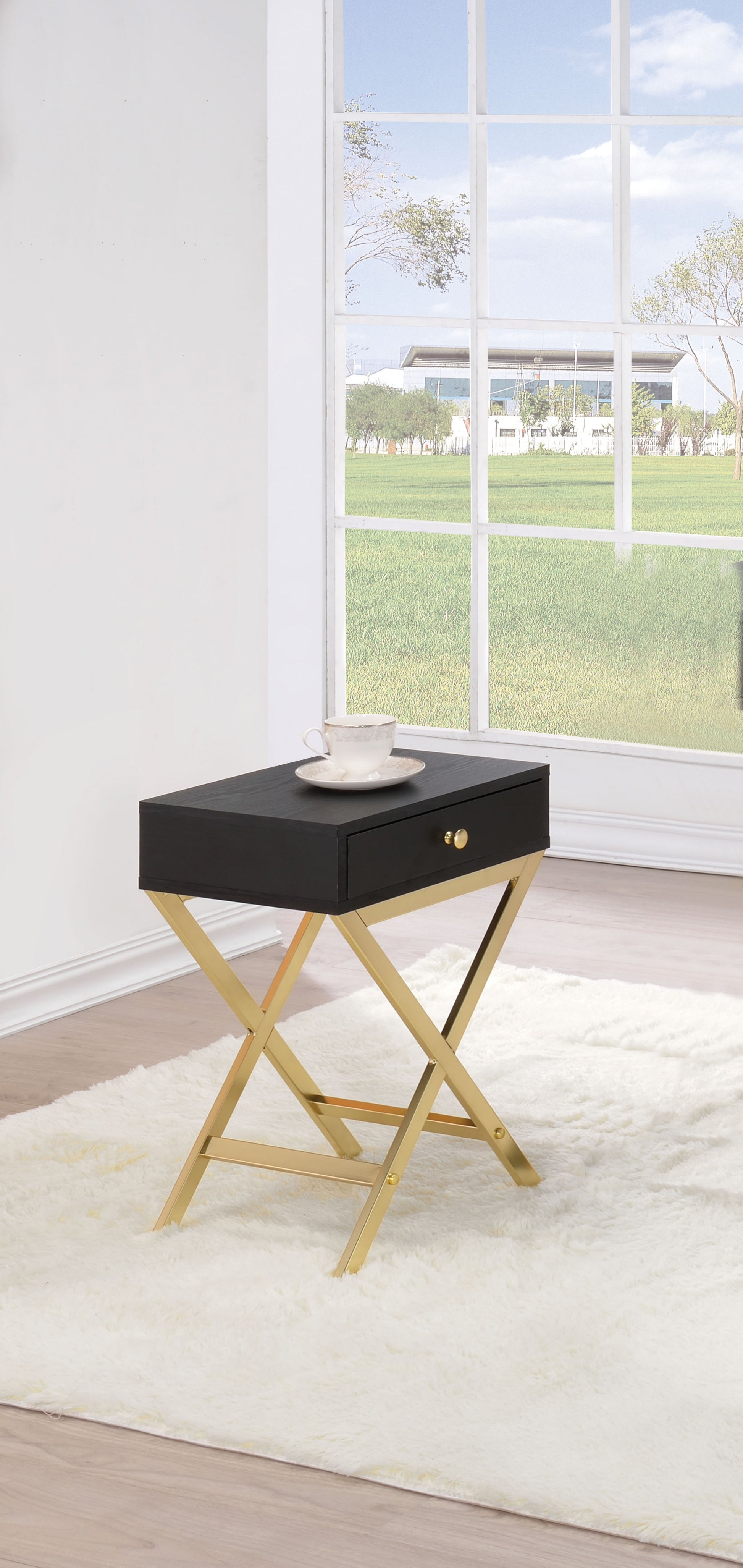 24" Gold And Black Solid Wood End Table With Drawer-3