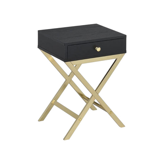 24" Gold And Black Solid Wood End Table With Drawer-0