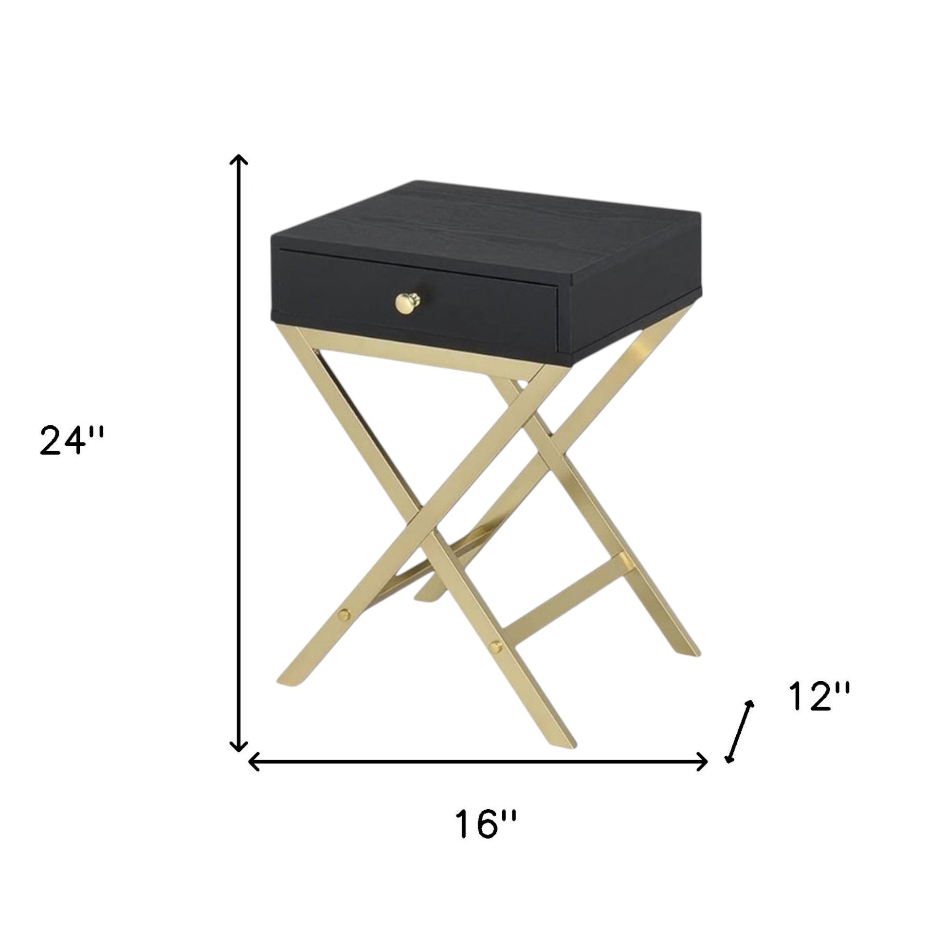 24" Gold And Black Solid Wood End Table With Drawer-2