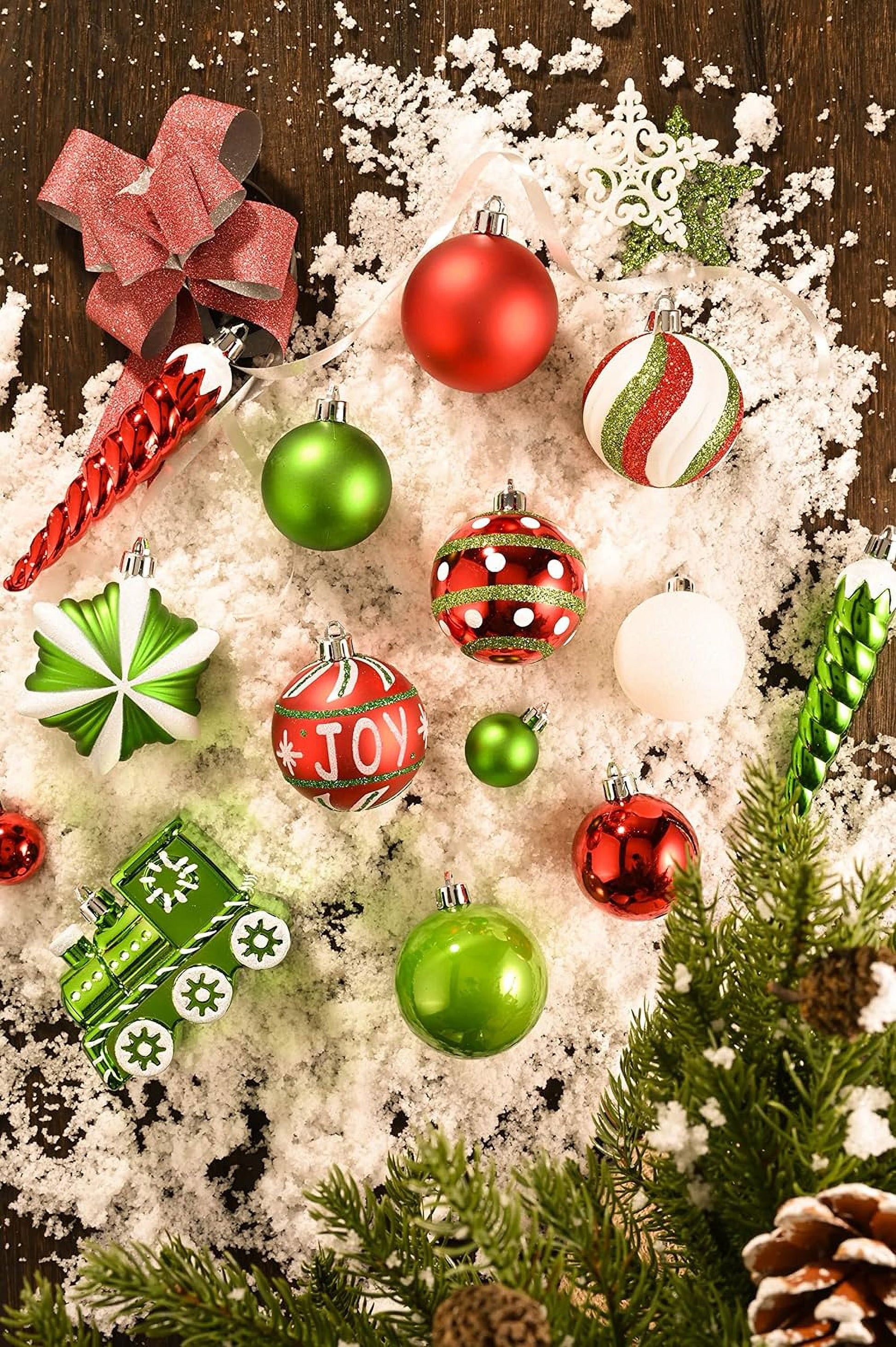 100Ct Christmas Ornaments Set, Red Green White Christmas Tree Ornaments for Party Decor