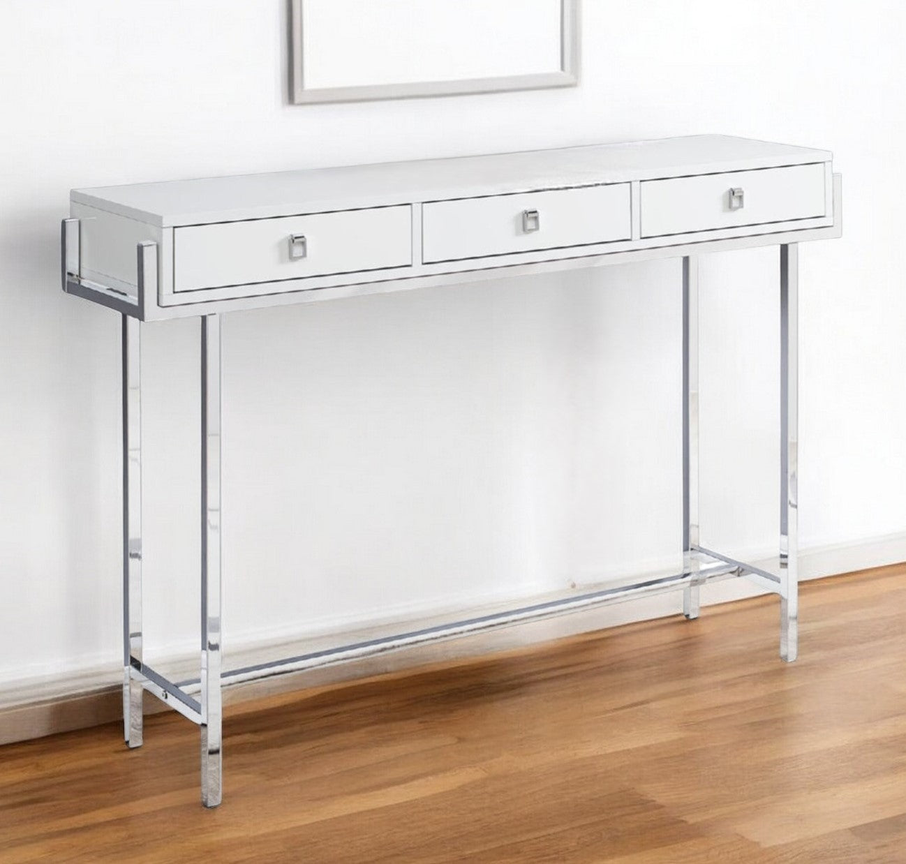 48" White and Silver Console Table And Drawers-0