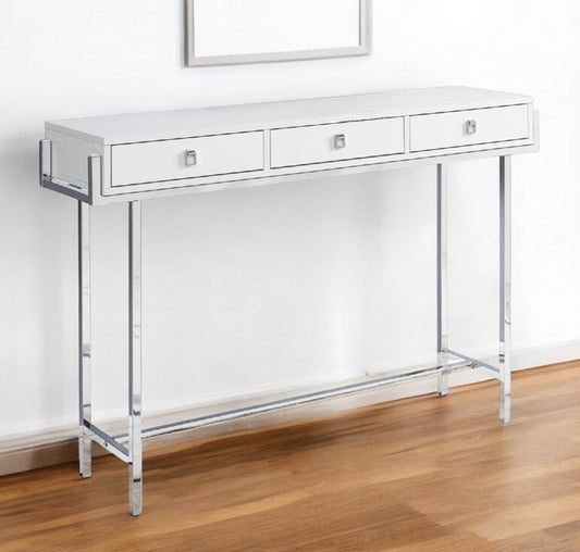 48" White and Silver Console Table And Drawers-0