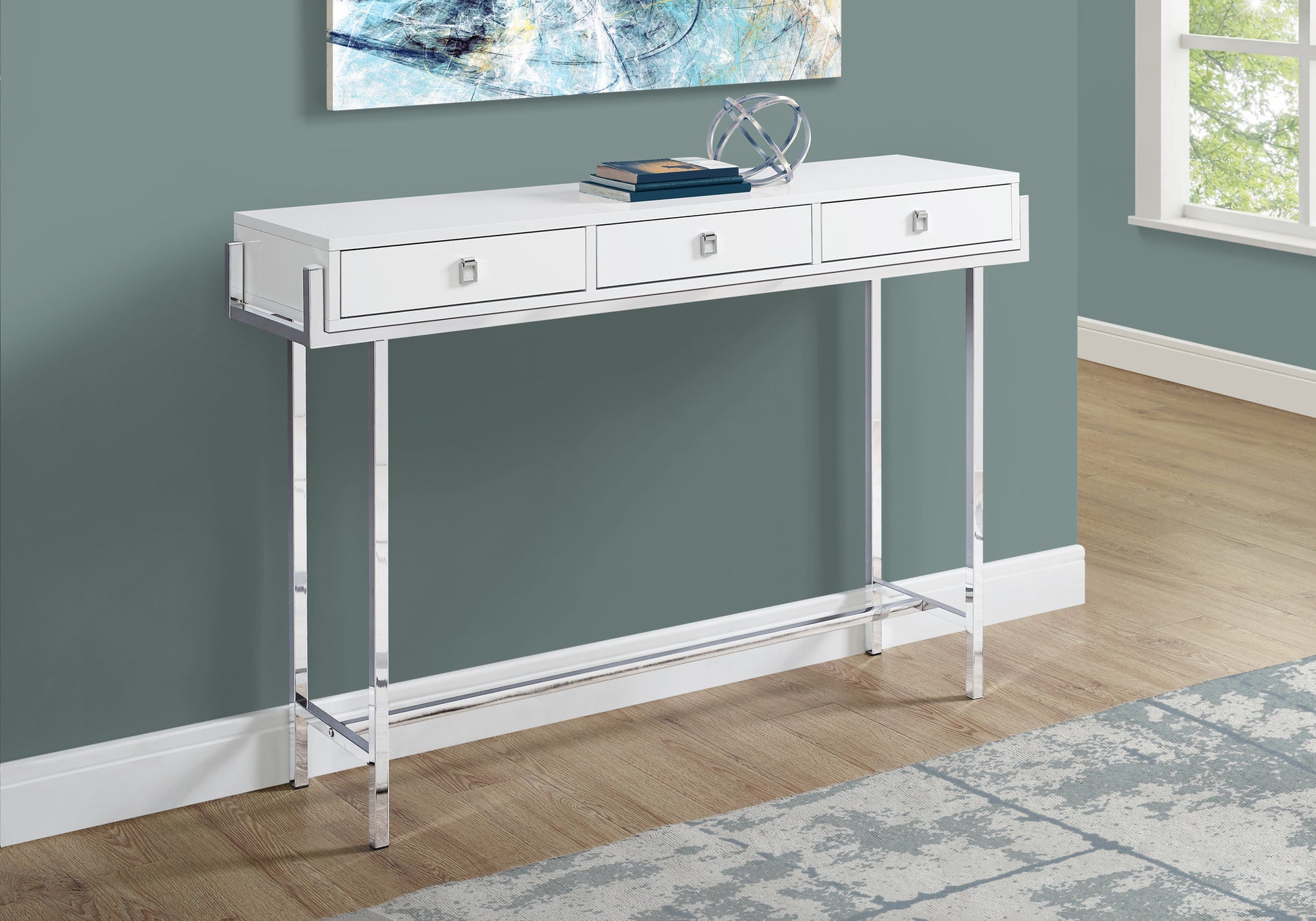 48" White and Silver Console Table And Drawers-3