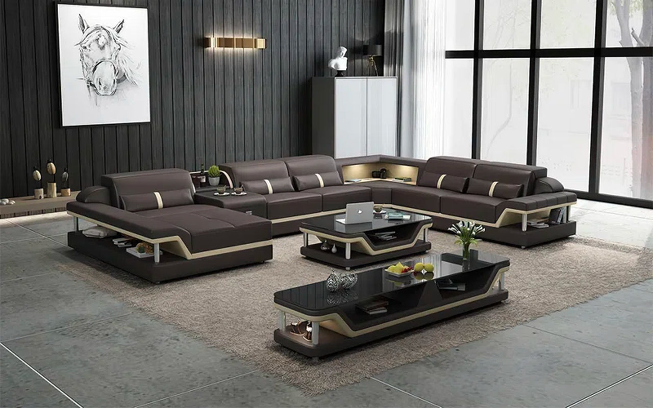 Linis 6 - Piece Slipcovered Leather Sectional