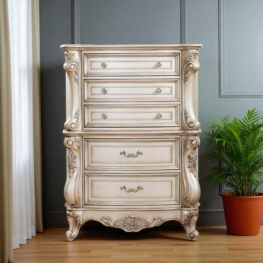 21" Antiqued White Wood Five Drawer Dresser-0