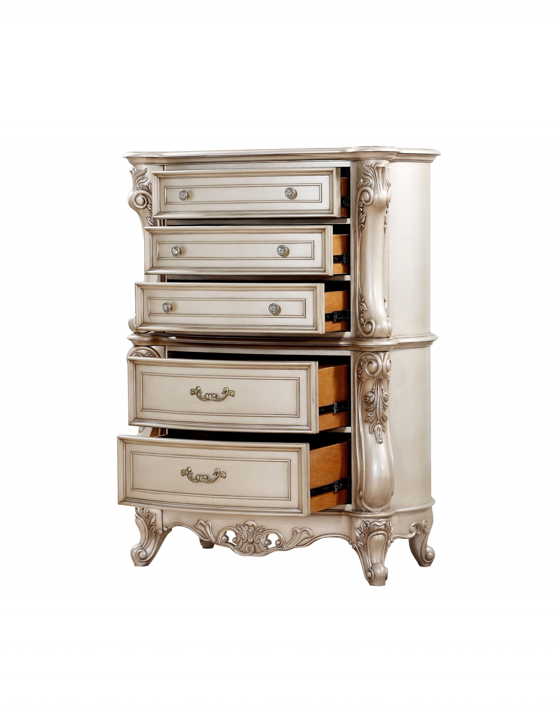 21" Antiqued White Wood Five Drawer Dresser-3