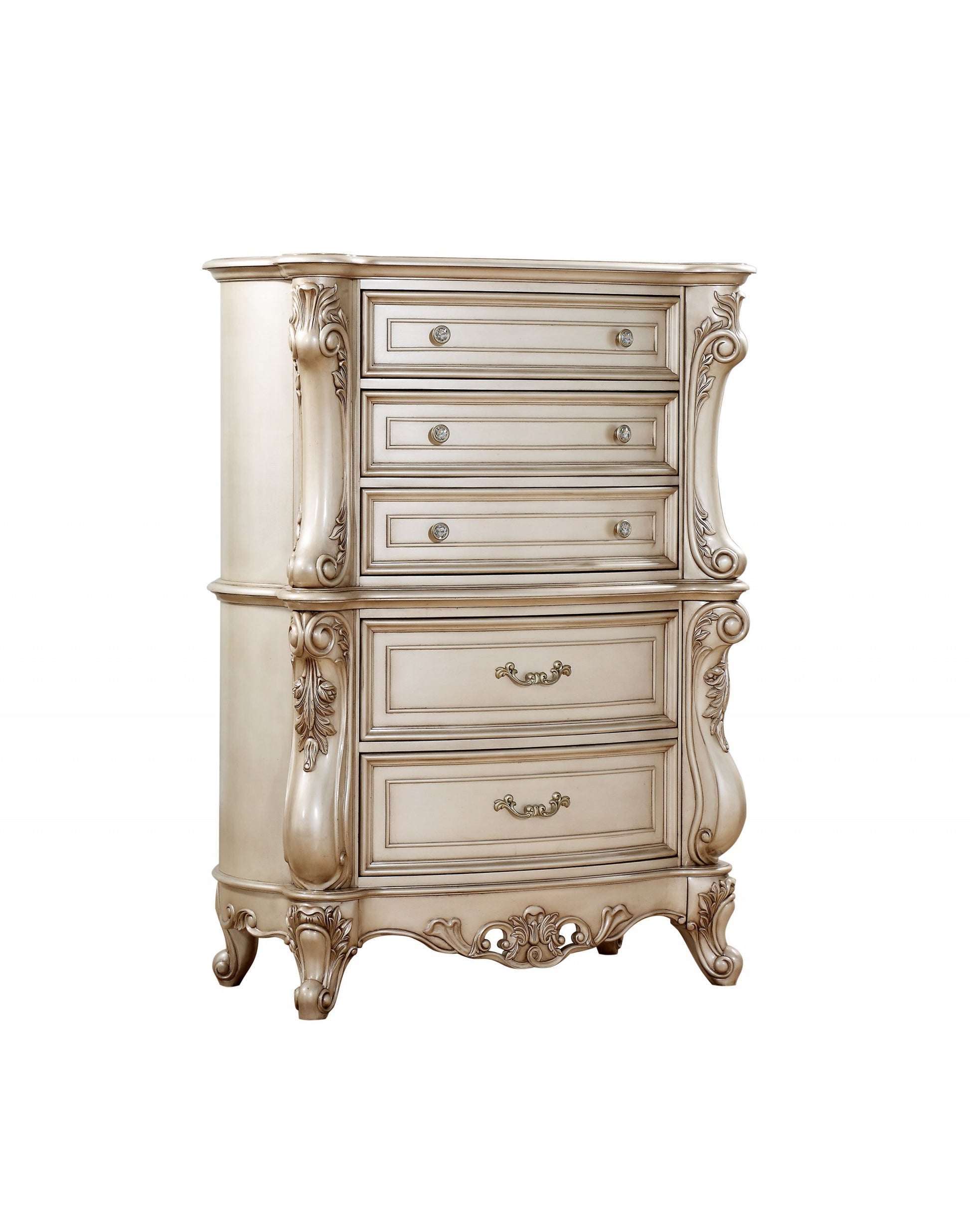 21" Antiqued White Wood Five Drawer Dresser-4