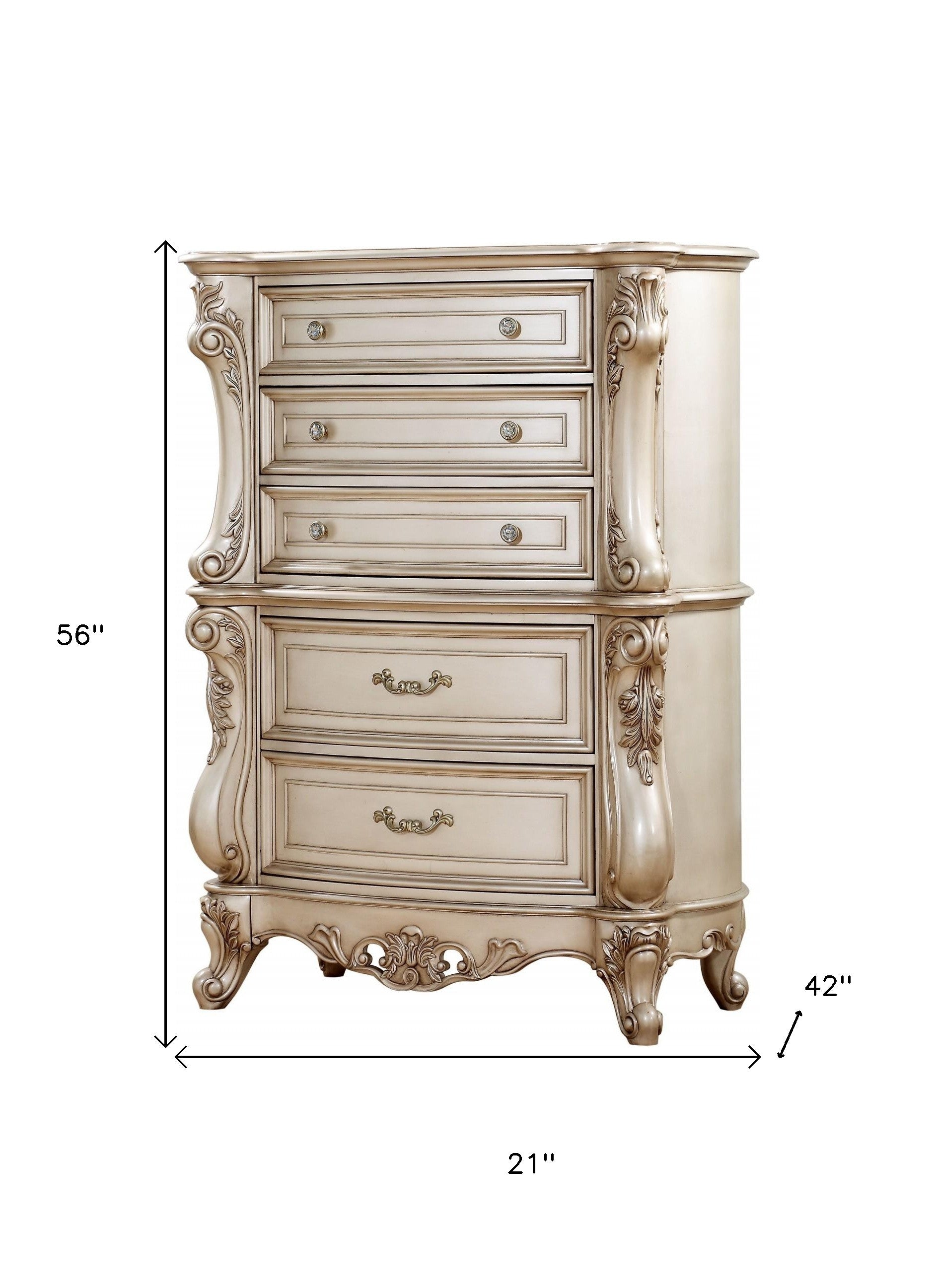 21" Antiqued White Wood Five Drawer Dresser-6