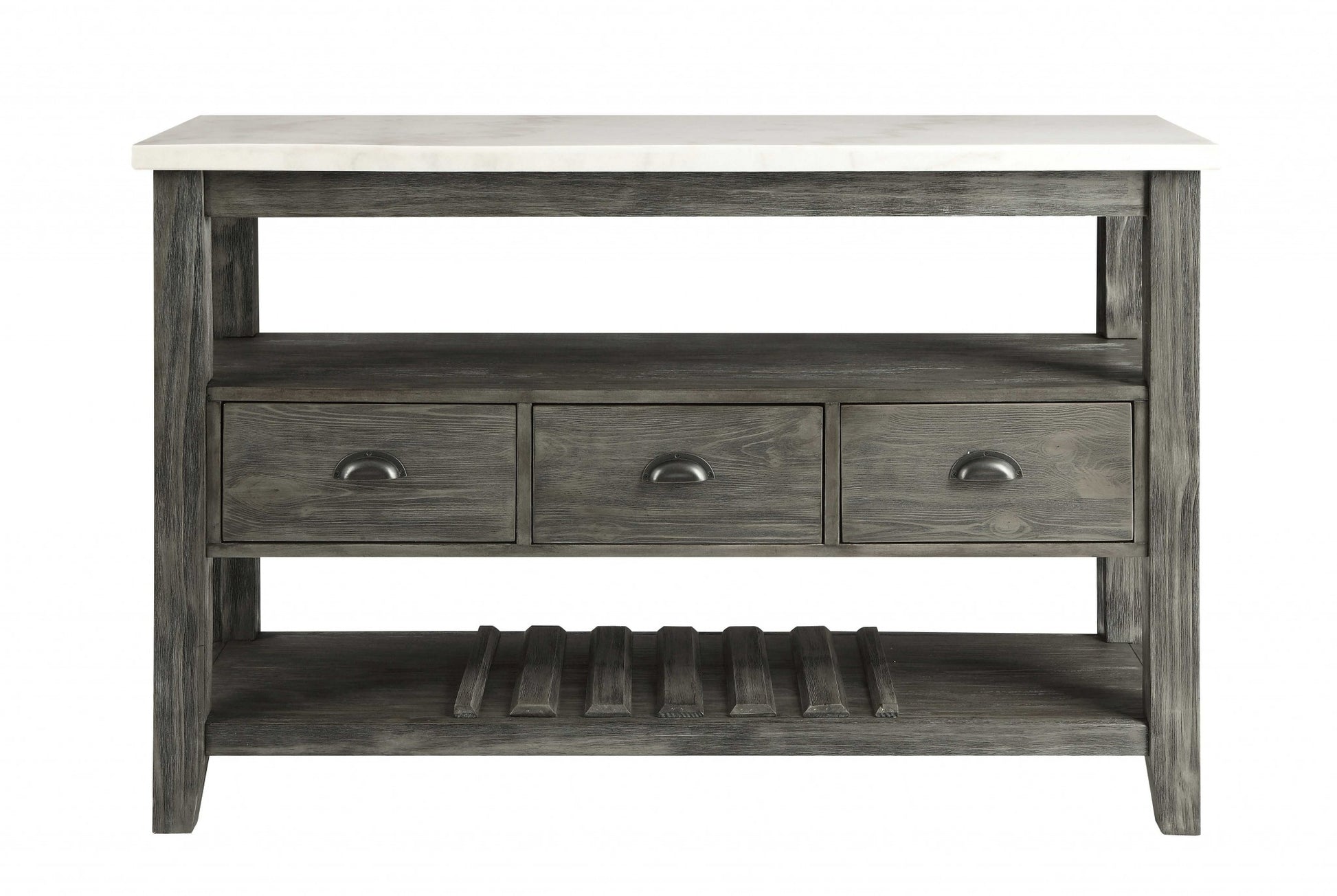 18" X 54" X 36" White Marble Gray Oak Wood Server-3
