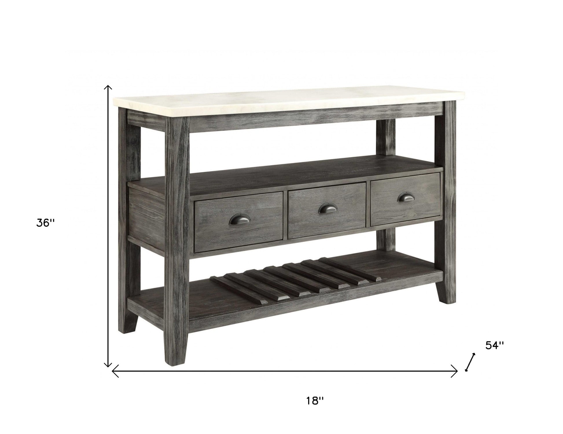 18" X 54" X 36" White Marble Gray Oak Wood Server-6