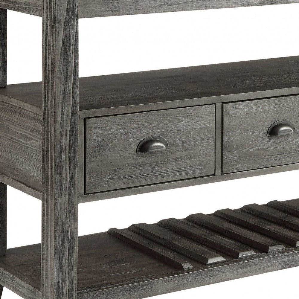 18" X 54" X 36" White Marble Gray Oak Wood Server-4