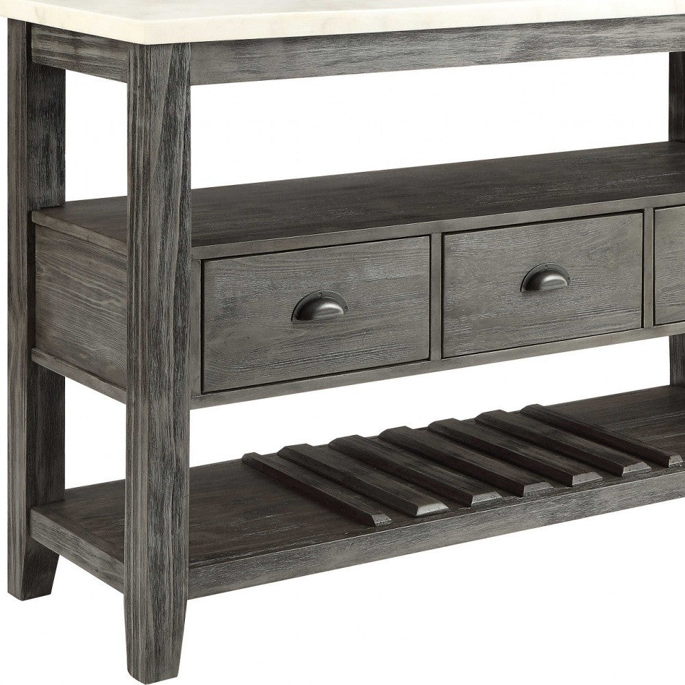 18" X 54" X 36" White Marble Gray Oak Wood Server-5