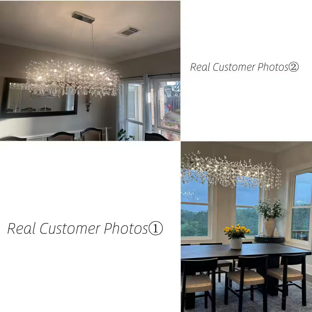 47.2 In. Modern 14-Lights Gold Luxury Crystal Linear Chandelier for Dining Room