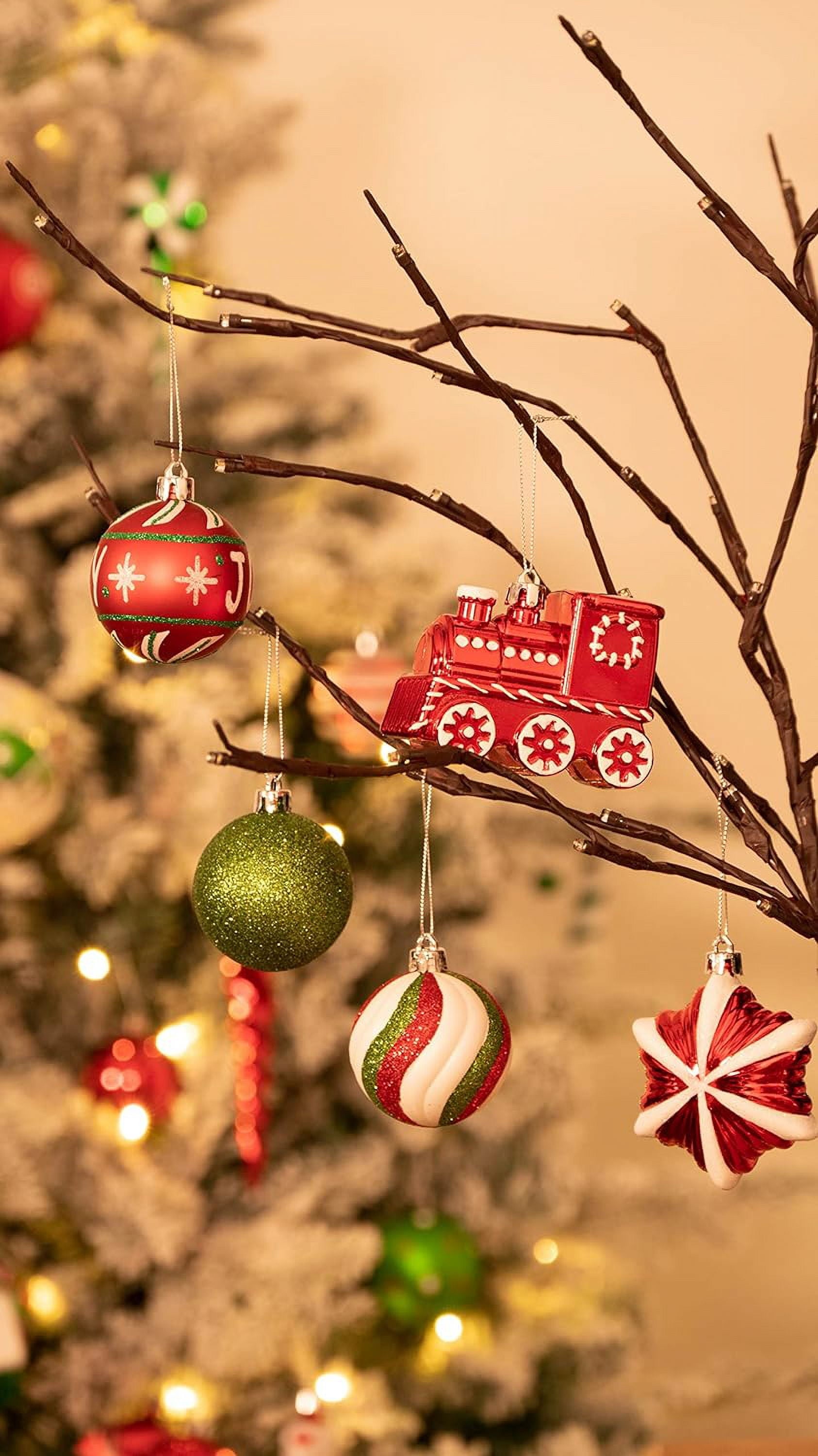 100Ct Christmas Ornaments Set, Red Green White Christmas Tree Ornaments for Party Decor