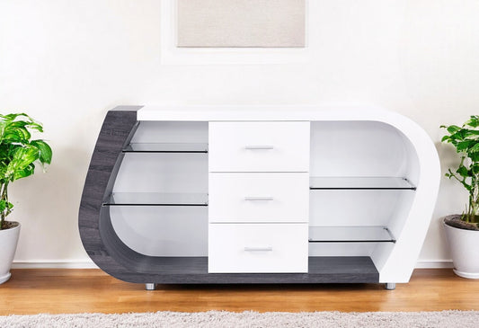 White And Grey Multi Tone Buffet With 3 Drawers-0