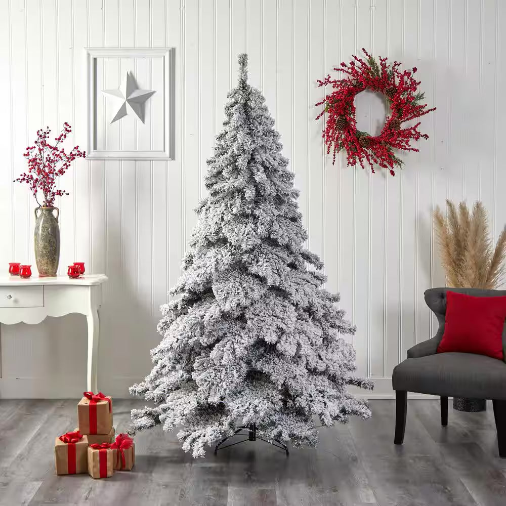 7 Ft. Pre-Lit Flocked Austria Fir Artificial Christmas Tree with 400 Warm White LED Lights and 1063 Bendable Branches