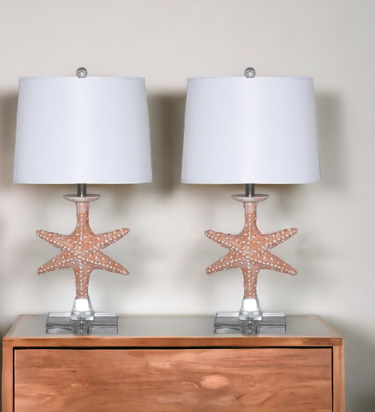 Set of Two 28" Clear Table Lamp With White Drum Shade-0