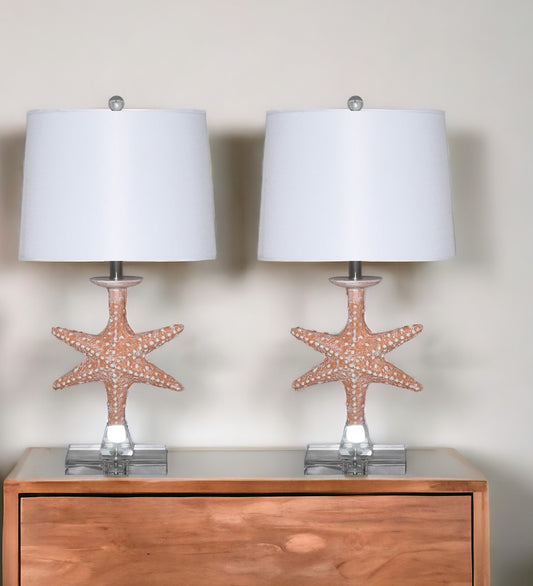 Set of Two 28" Clear Table Lamp With White Drum Shade-0