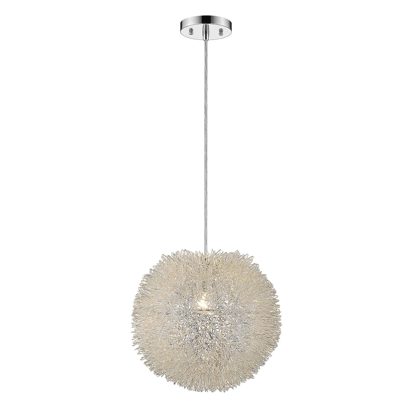 Luminary 1-Light Metallic Silver Pendant With Hand Woven Aluminum Wire Shade (15")-0