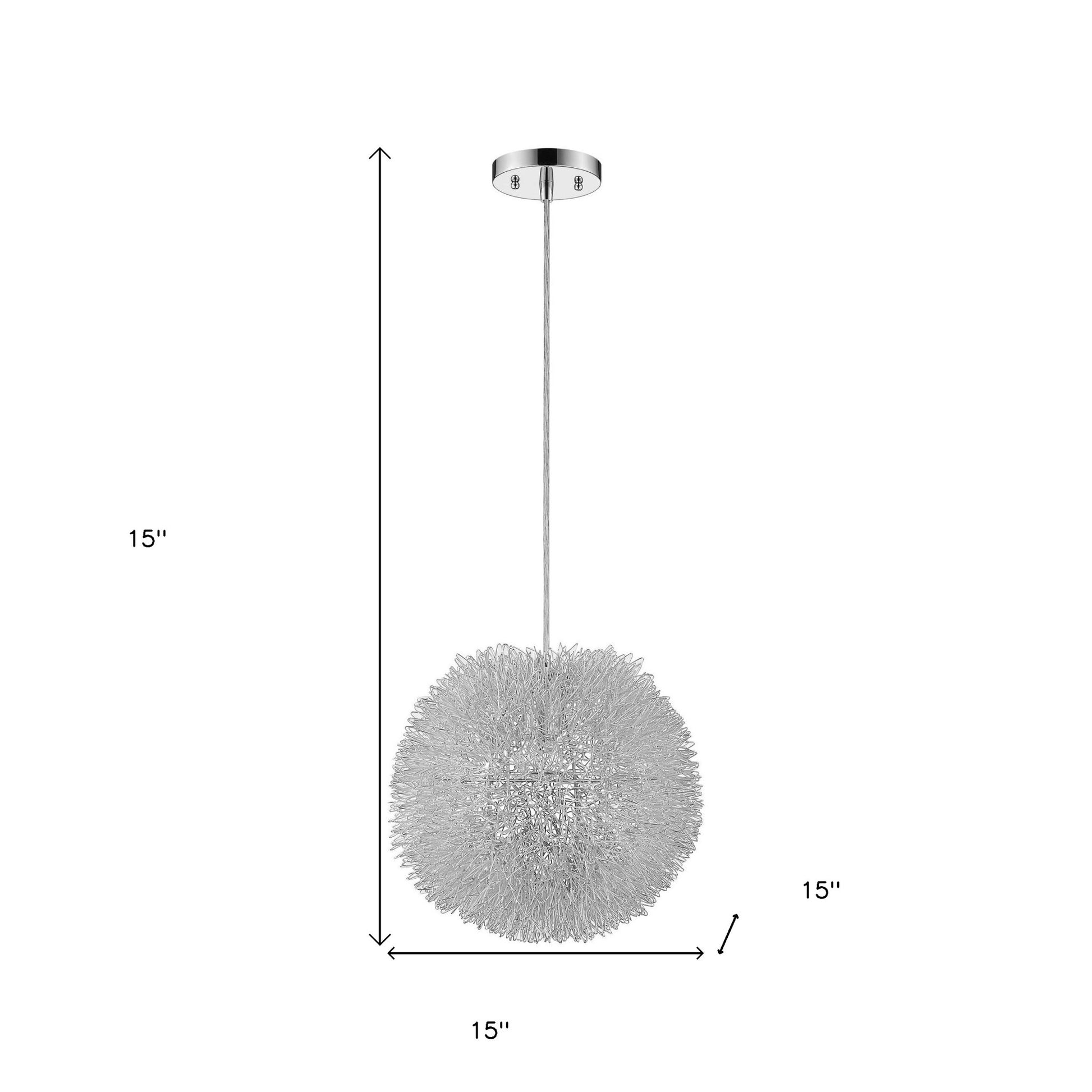 Luminary 1-Light Metallic Silver Pendant With Hand Woven Aluminum Wire Shade (15")-4