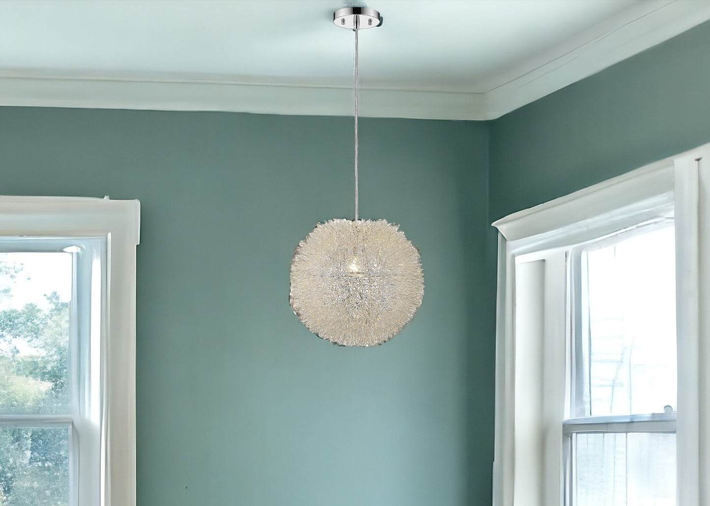 Luminary 1-Light Metallic Silver Pendant With Hand Woven Aluminum Wire Shade (15")-1