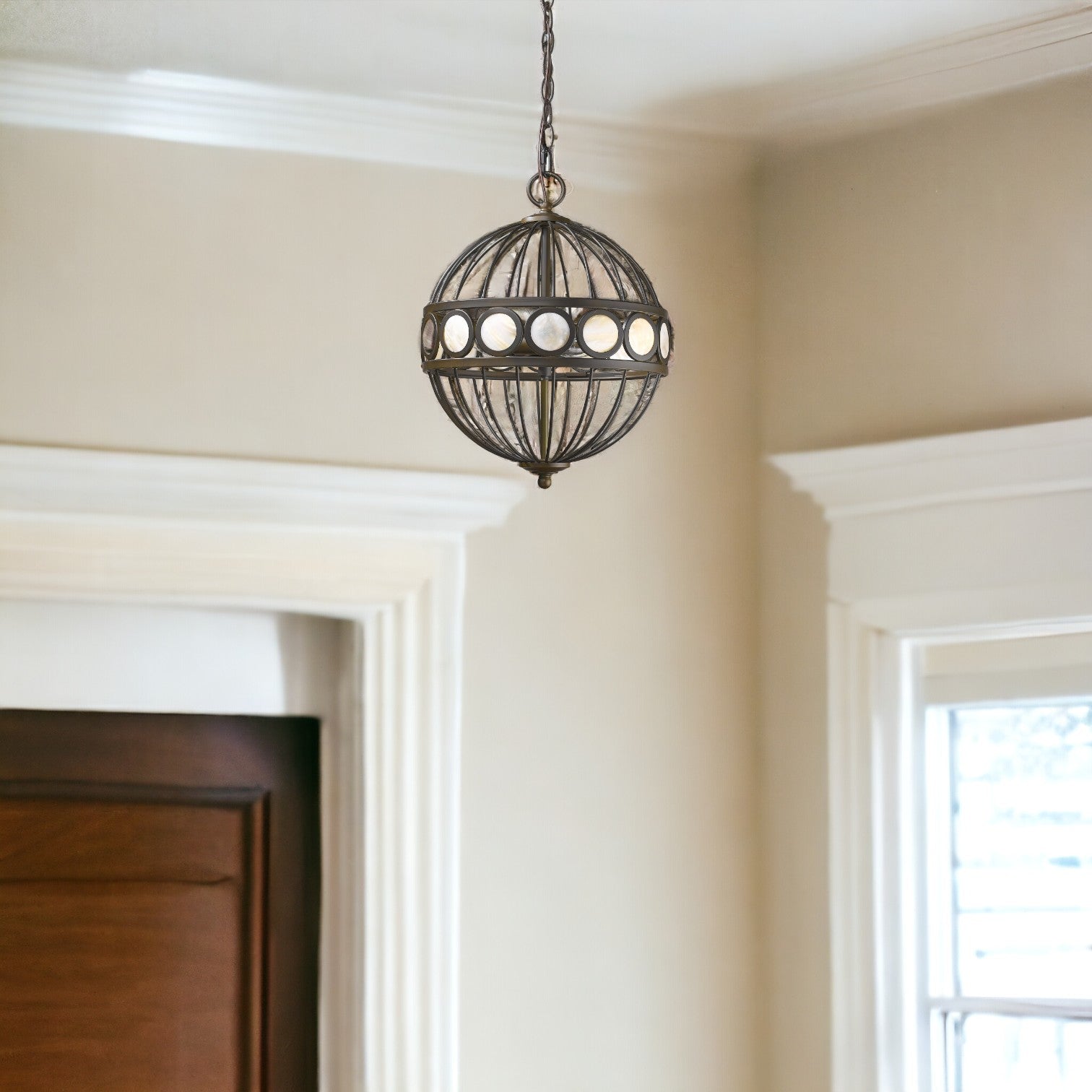Aria 3-Light Oil-Rubbed Bronze Globe Pendant With Mother Of Pearl Accents-1