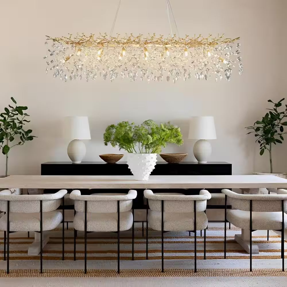 47.2 In. Modern 14-Lights Gold Luxury Crystal Linear Chandelier for Dining Room