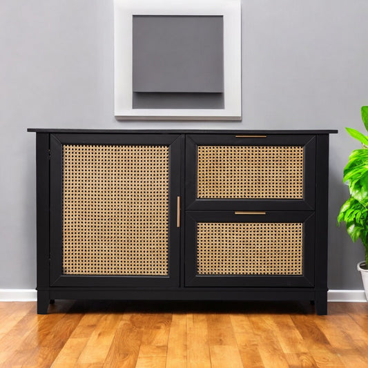 50" Black Solid Wood Two Drawer Sideboard-0