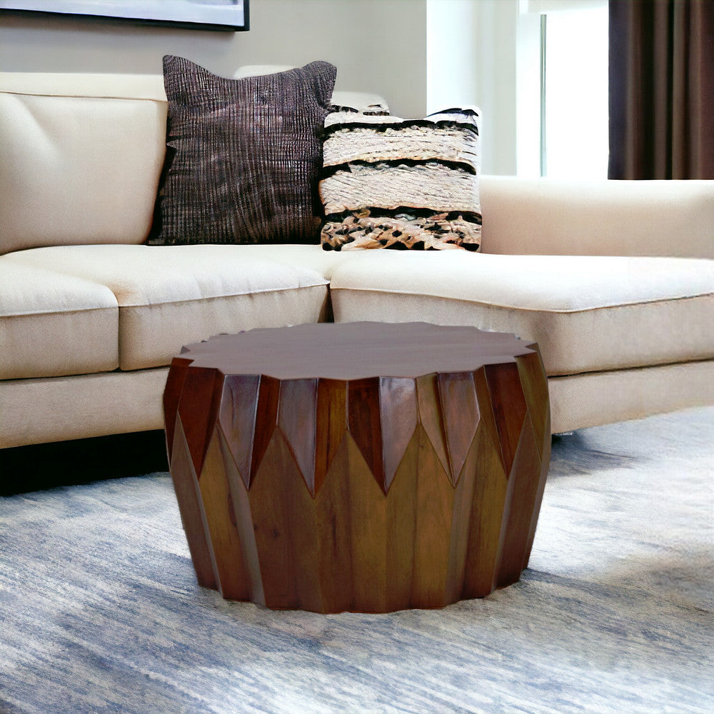 29" Brown Solid Wood Octagon Coffee Table-2