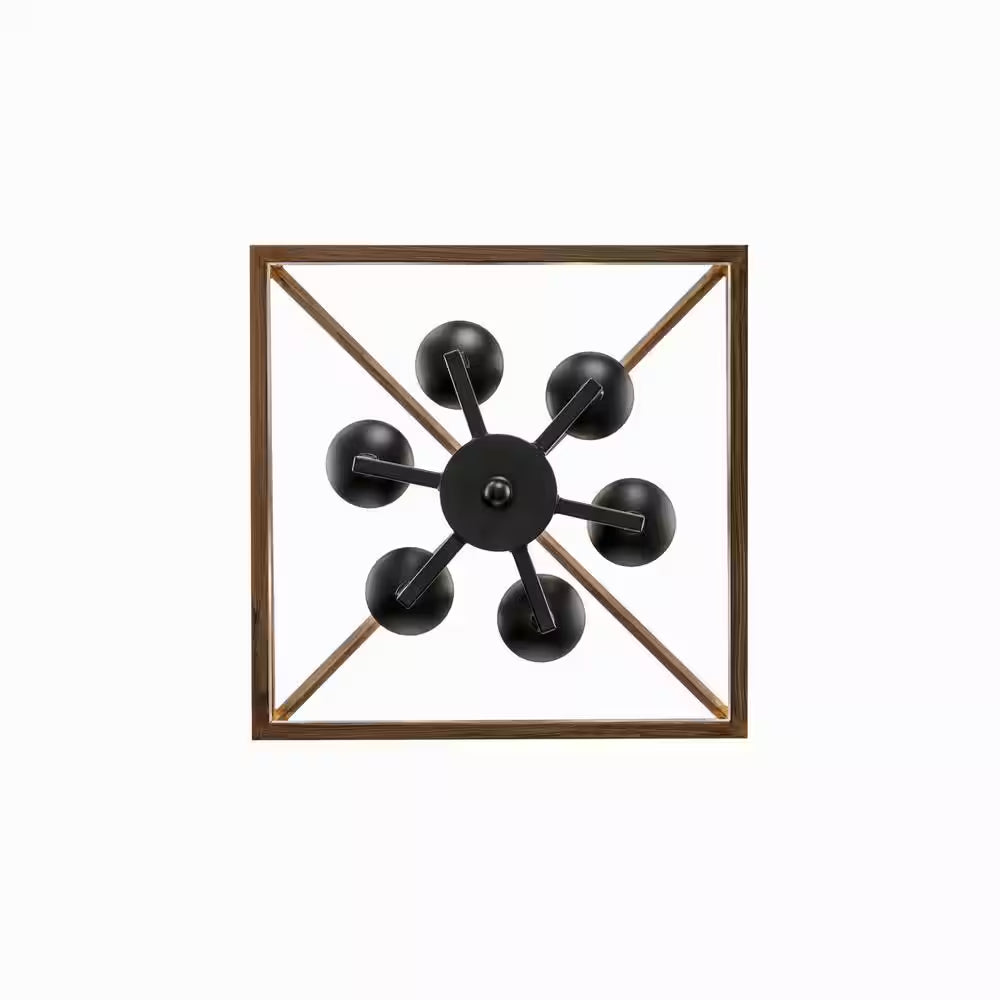 Weyburn 6-Light Black and Faux Wood Farmhouse Chandelier Light Fixture with Caged Metal Shade