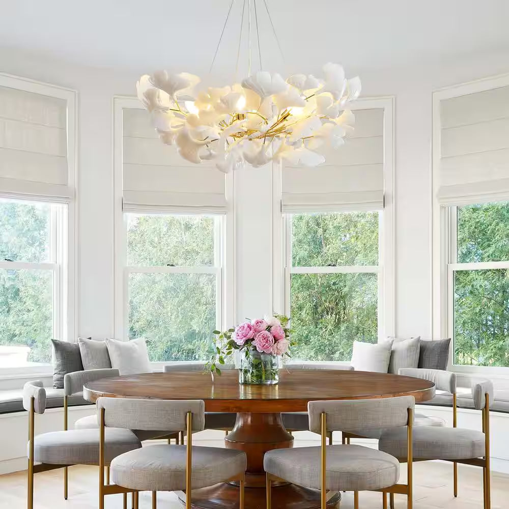 6 Light Gold Chandelier, Luxury Ginkgo Branch Chandelier for Living Room, Dining Room, Foyer, Kitchen Island-L31 In.