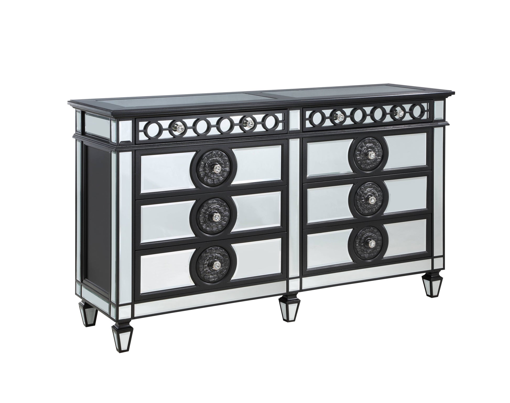 68" Black and Silver Solid and Manufactured Wood Mirrored Eight Drawer Double Dresser-1