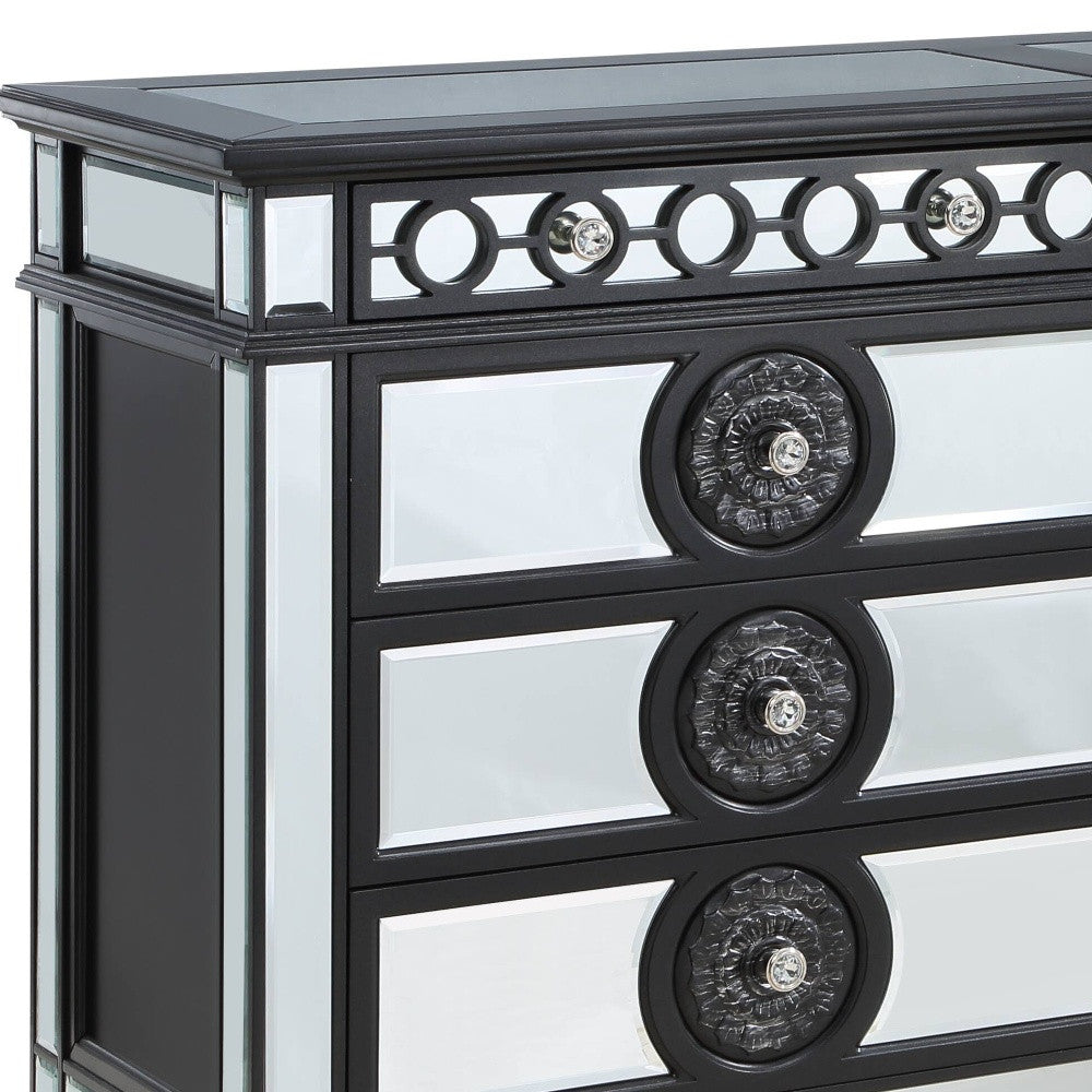 68" Black and Silver Solid and Manufactured Wood Mirrored Eight Drawer Double Dresser-2