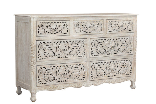 57" White Solid Wood Seven Drawer Dresser-0