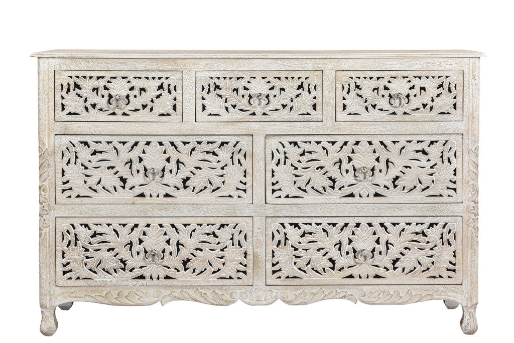 57" White Solid Wood Seven Drawer Dresser-5