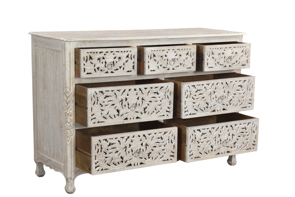 57" White Solid Wood Seven Drawer Dresser-1