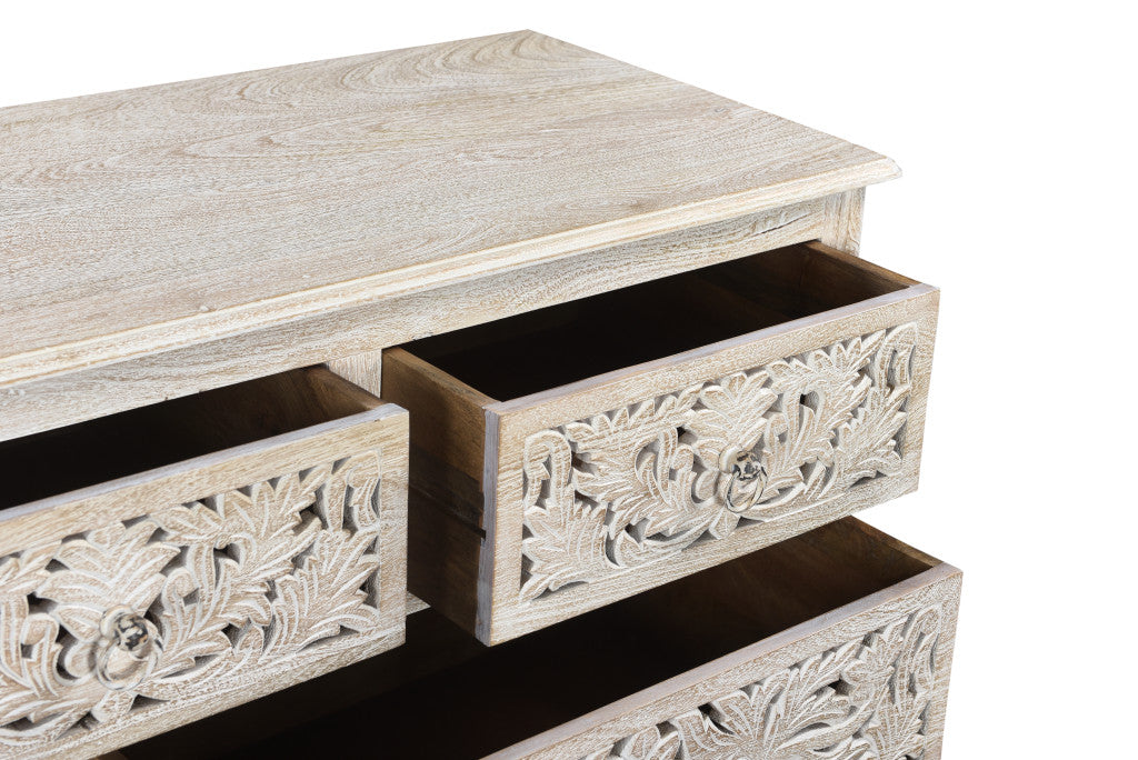 57" White Solid Wood Seven Drawer Dresser-6