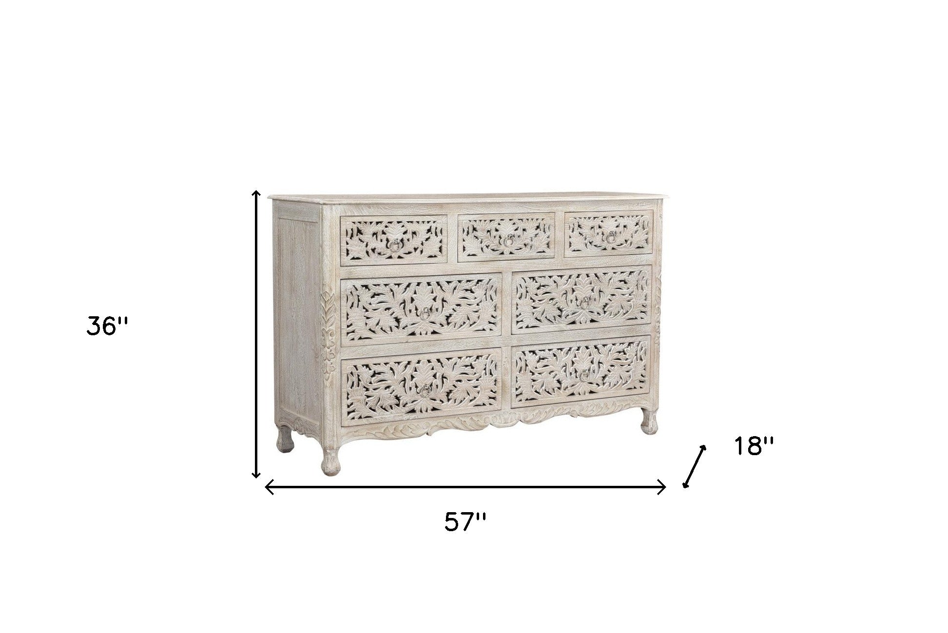 57" White Solid Wood Seven Drawer Dresser-7