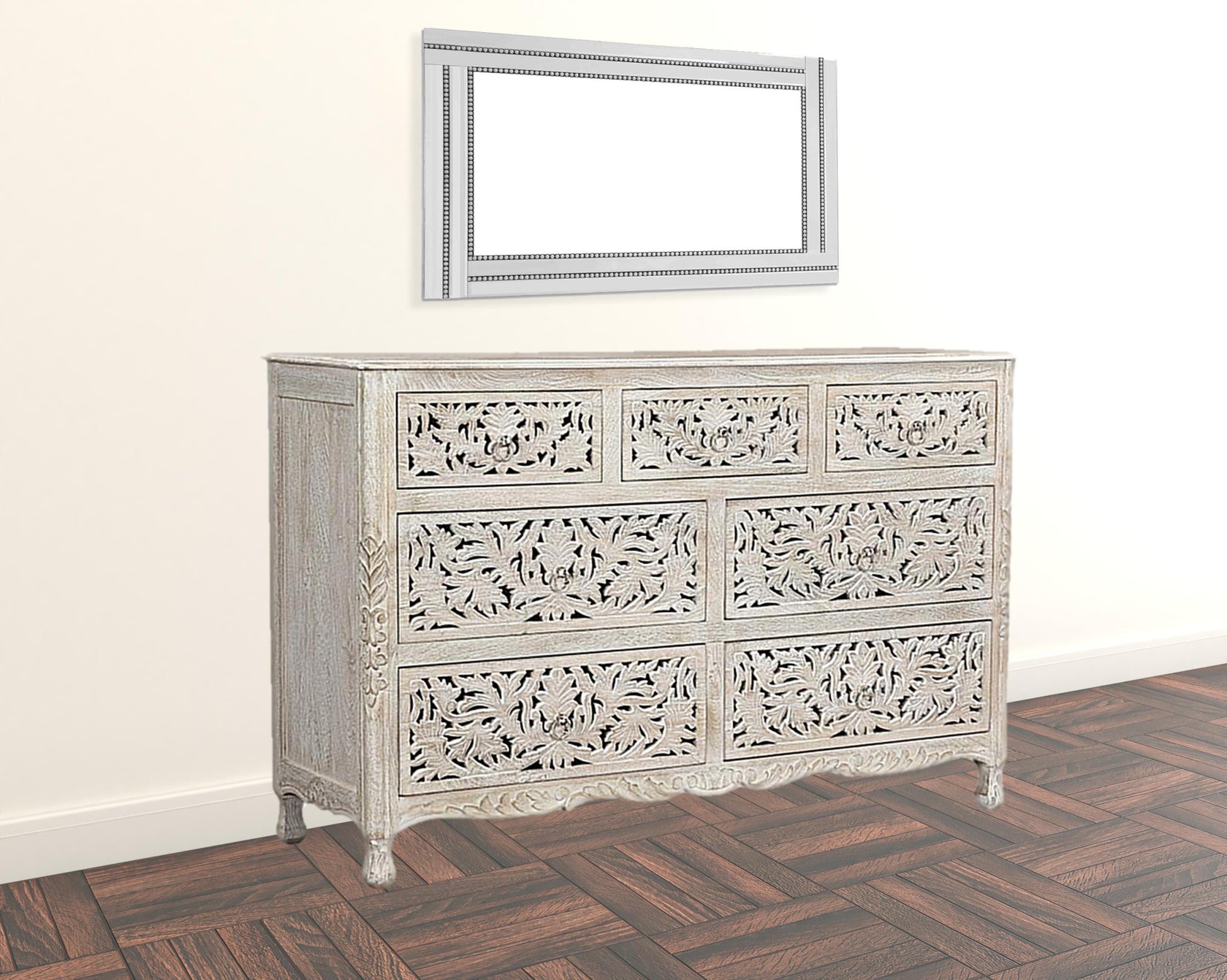 57" White Solid Wood Seven Drawer Dresser-4