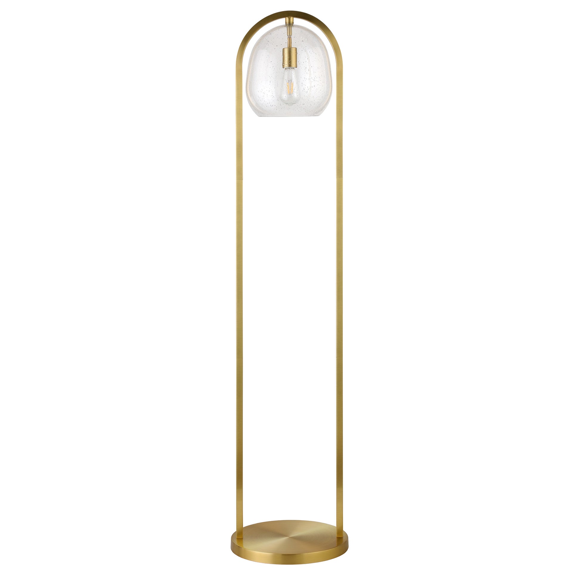 65" Brass Column Floor Lamp With Clear Seeded Glass Globe Shade-0