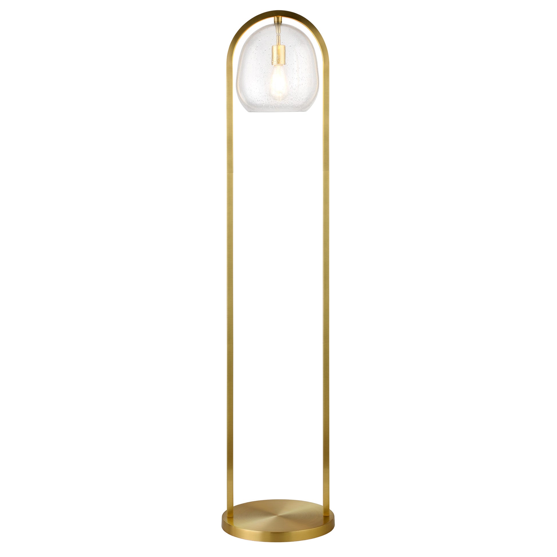65" Brass Column Floor Lamp With Clear Seeded Glass Globe Shade-1
